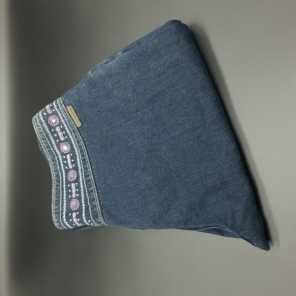 Calvin Klein Jeans Denim - Calvin Klein Jeans Size 10 Embroidered Waist Leather LaceUp Front Wide Leg Jeans